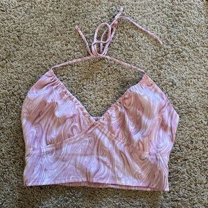 Pink Swirl Halter Crop Top - Women's